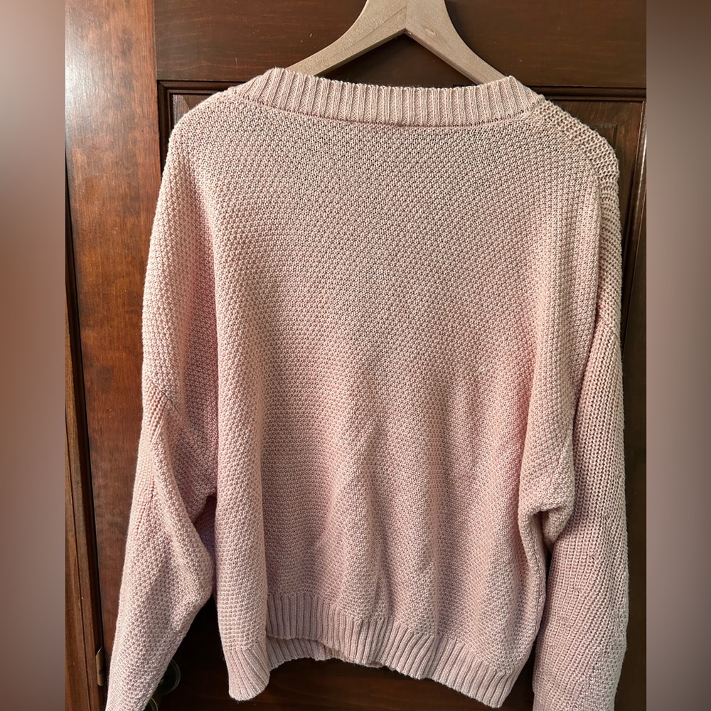 Freshman Pink Cardigan Sweater V-Neck Soft Ribbed Knit. Size XL - Picture 6 of 6